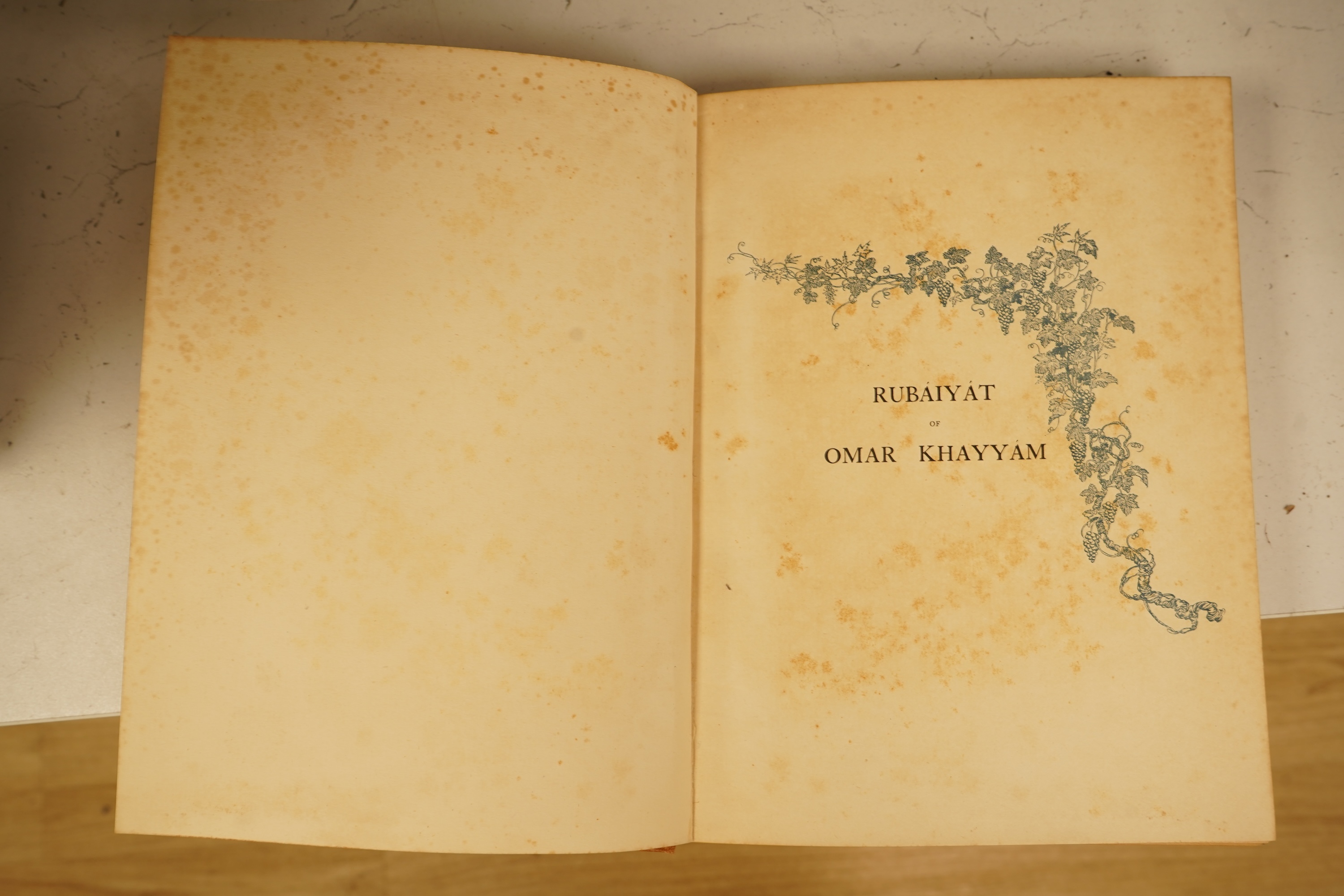 Fitzgerald, Edward - Rubaiyat of Omar Khayyam ... illus. in colour and line by René Bull. decorated title, 29 coloured and mounted illus. and num. others (blue printed and most within decorated borders); publisher's colo